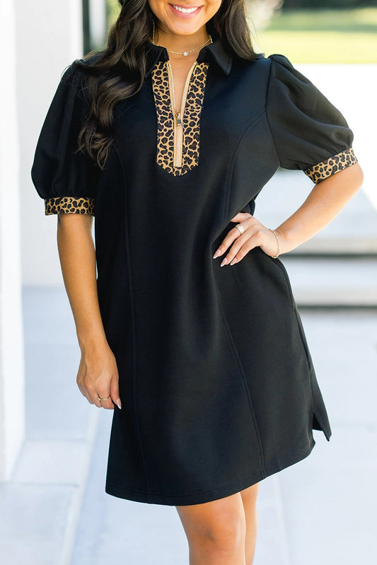 Black Leopard Patchwork Dress