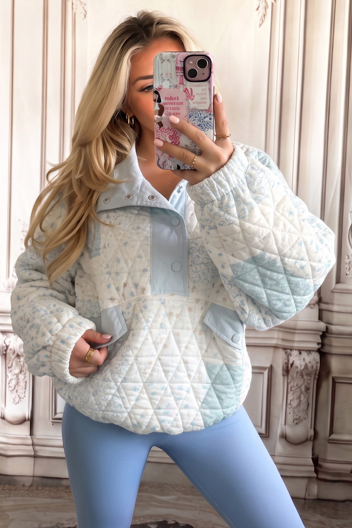 Floral Quilted Pullover Sweatshirt