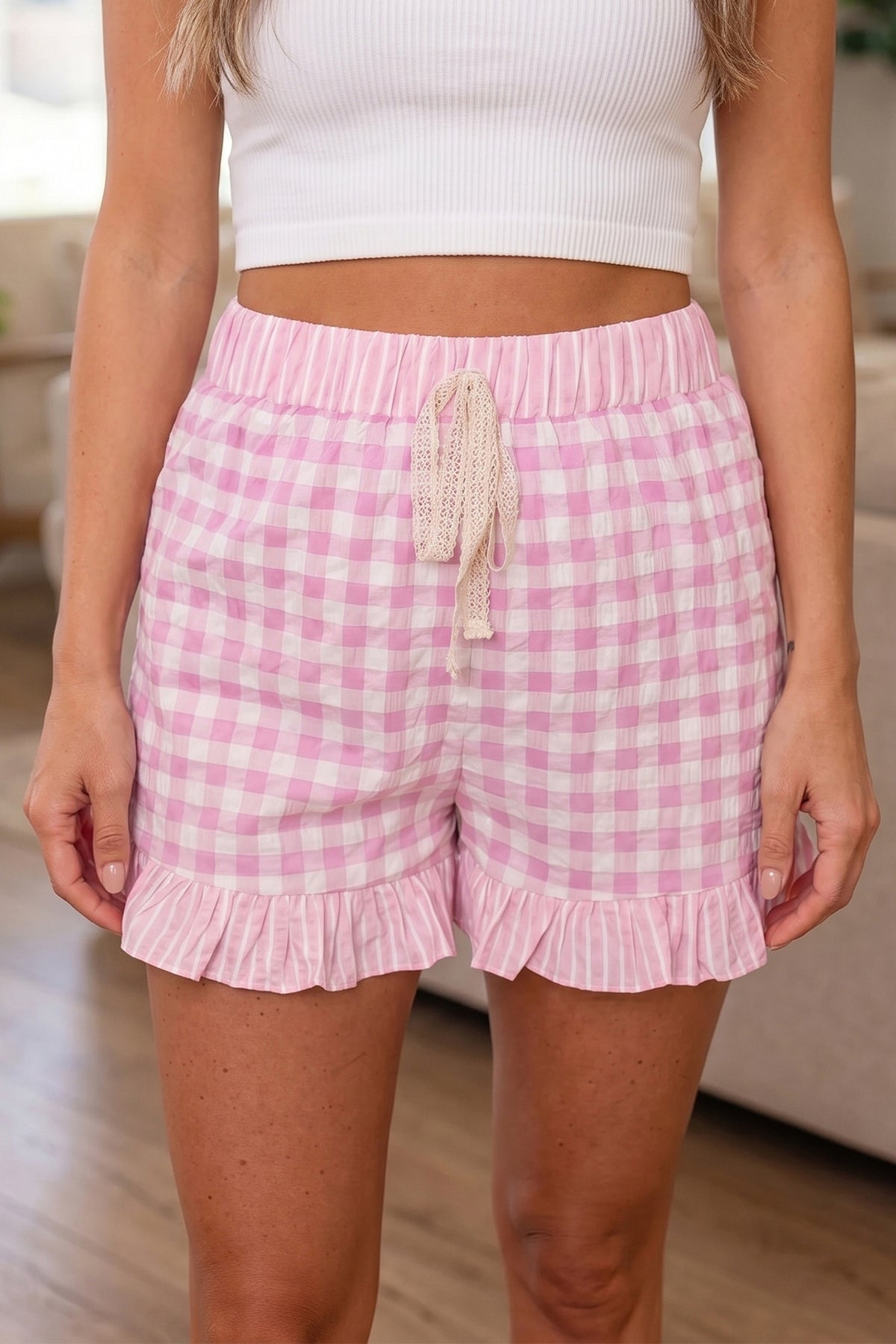 Gingham Ruffle Striped Shorts