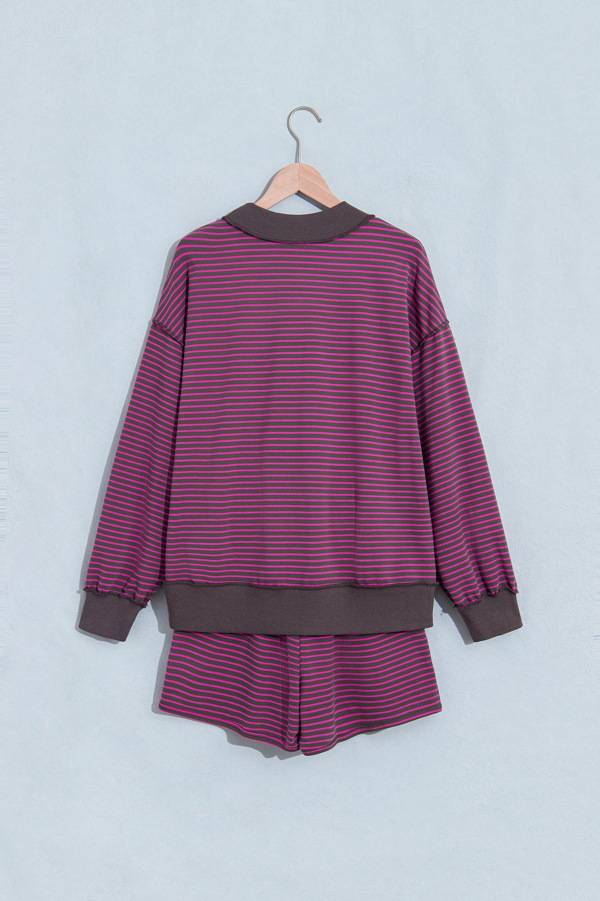 Striped Mock Neck Pullover w/ Shorts Set