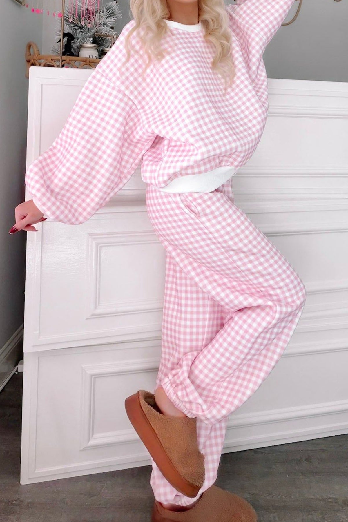 Plaid Long Sleeve Pant Set