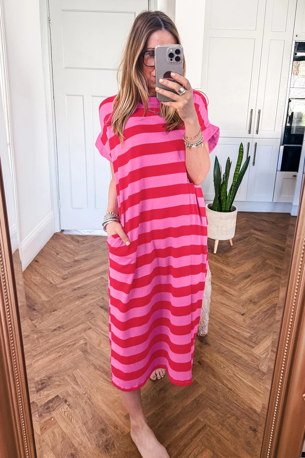 Stripe Pocketed Long Dress