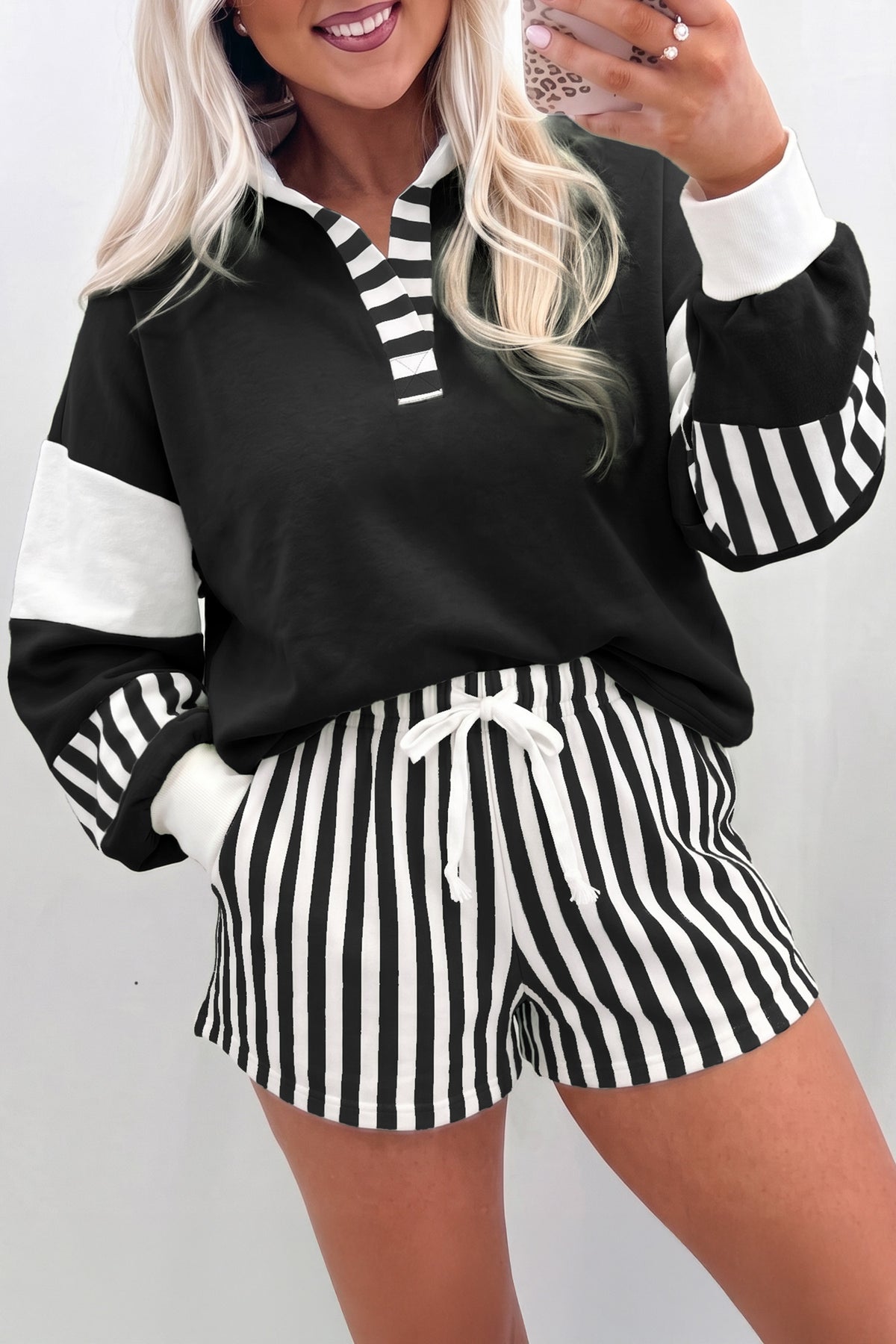 Striped Pullover Top w/Shorts Set