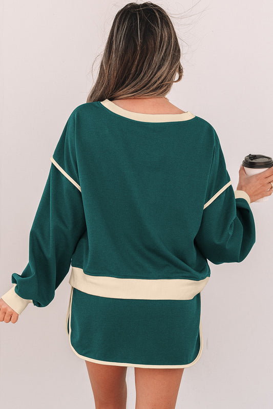 Loose Pullover and Lace-up Waist Skort Set