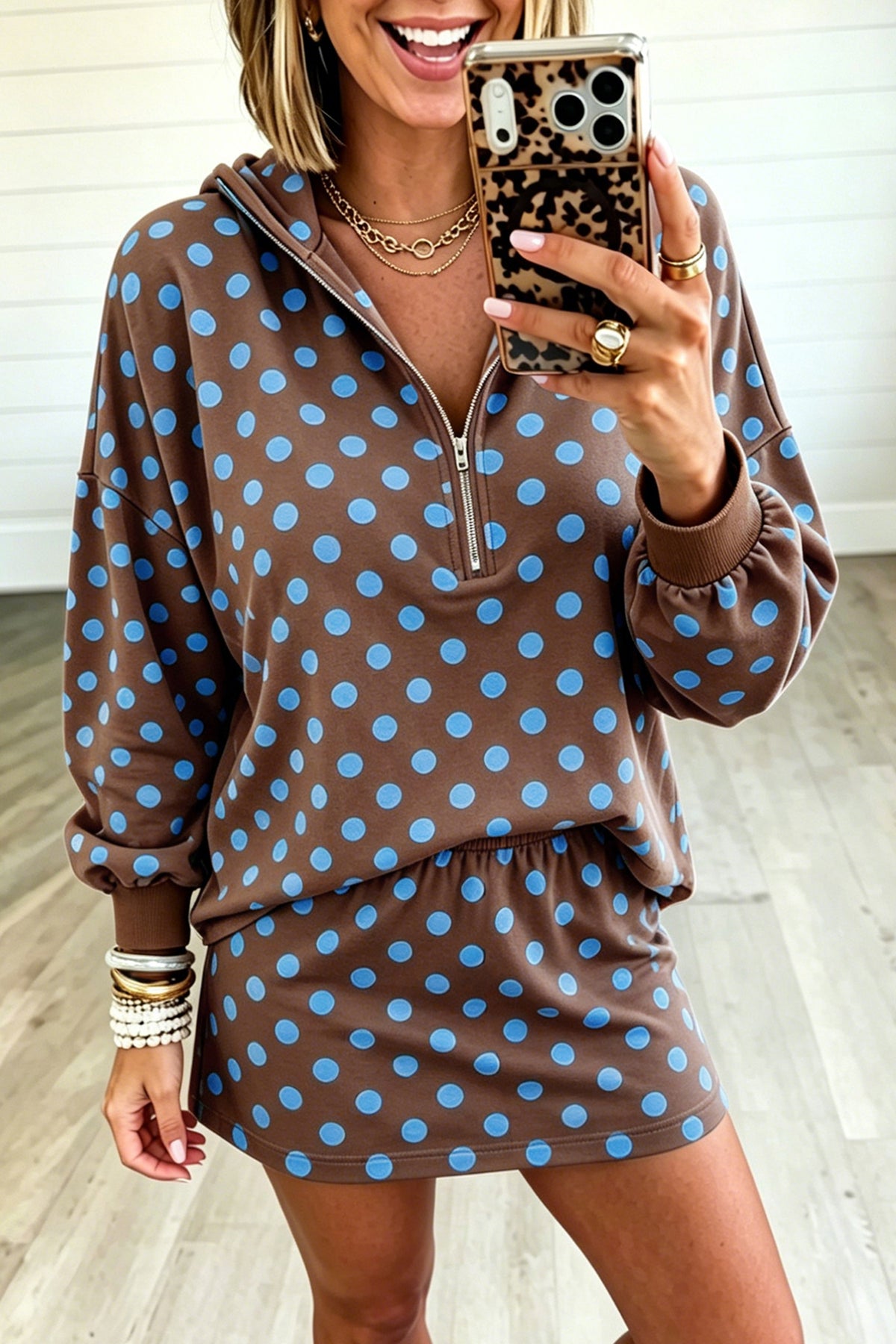Polka Dot Long Sleeve Top w/Skort Set