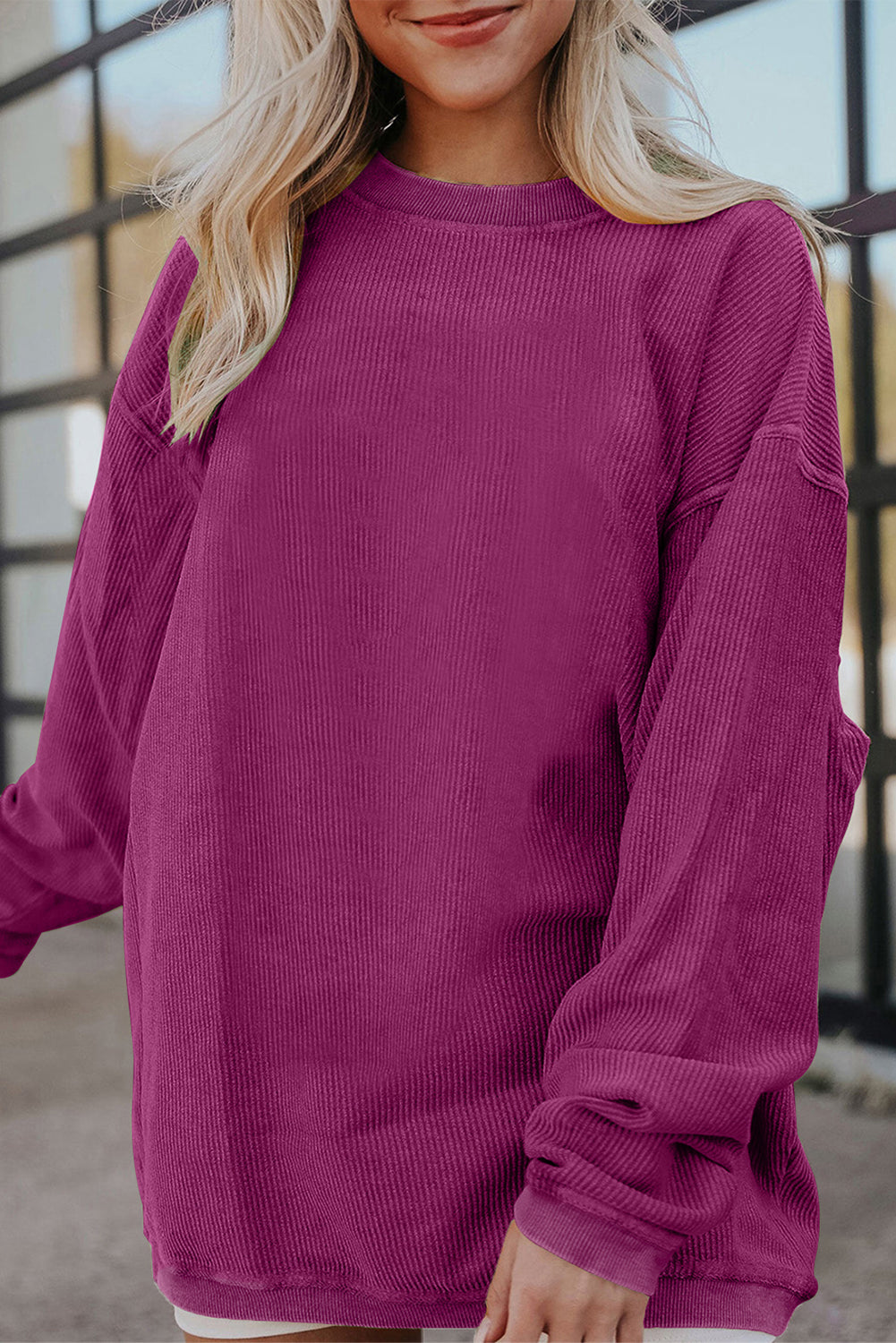 Smoke Gray Corduroy Oversized Sweatshirt