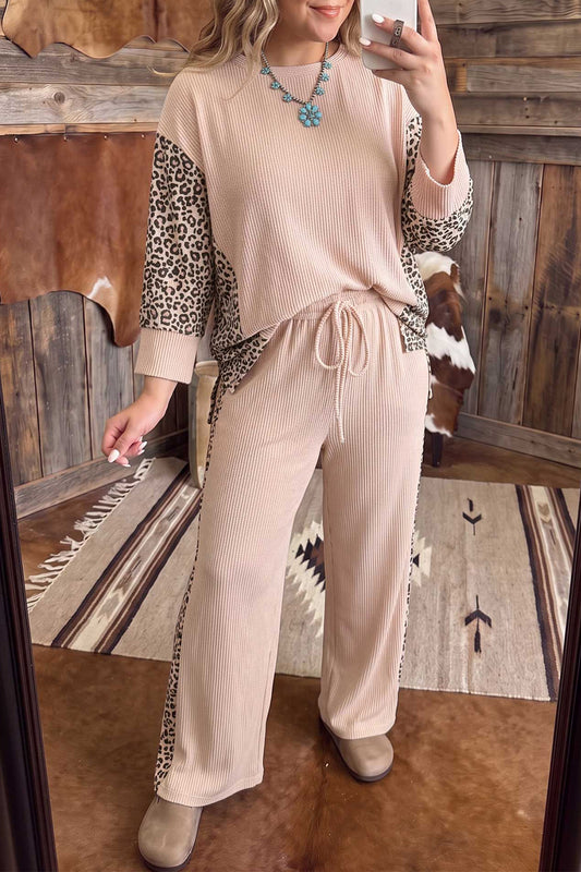 French Leopard Long Sleeve Top w/Plus Size Pants Set