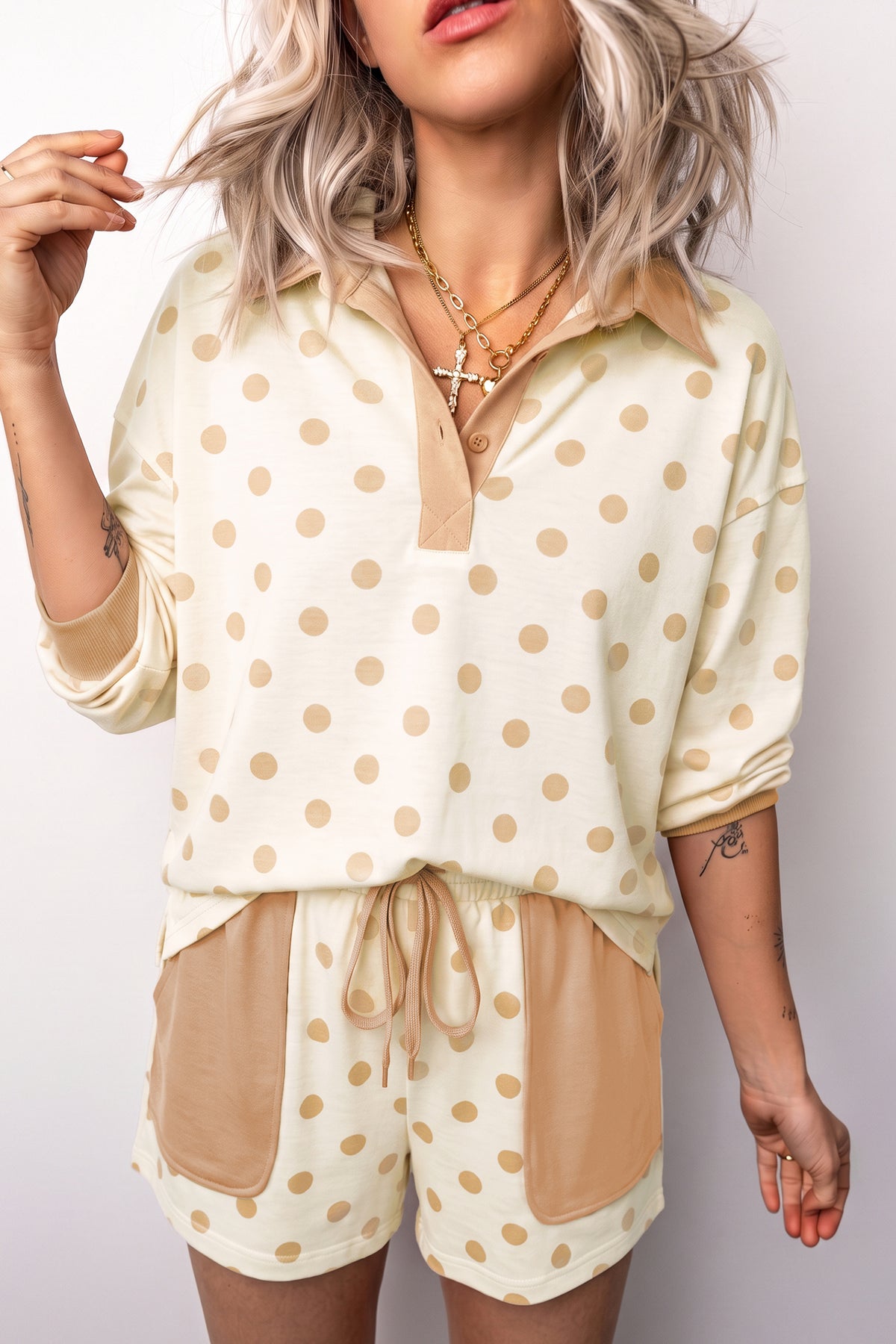 Polka Dot Loose Pullover Shorts Set