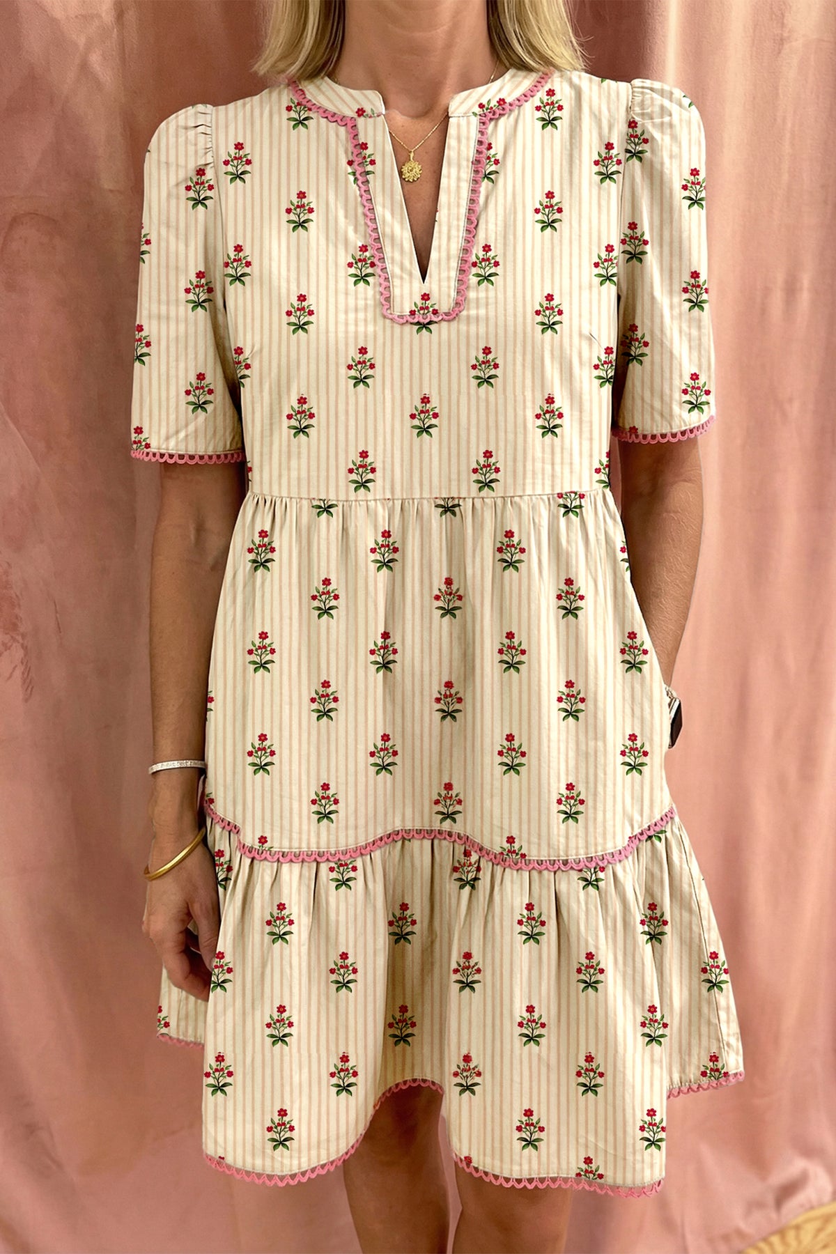 Apricot Ruffle Hem Short Dress