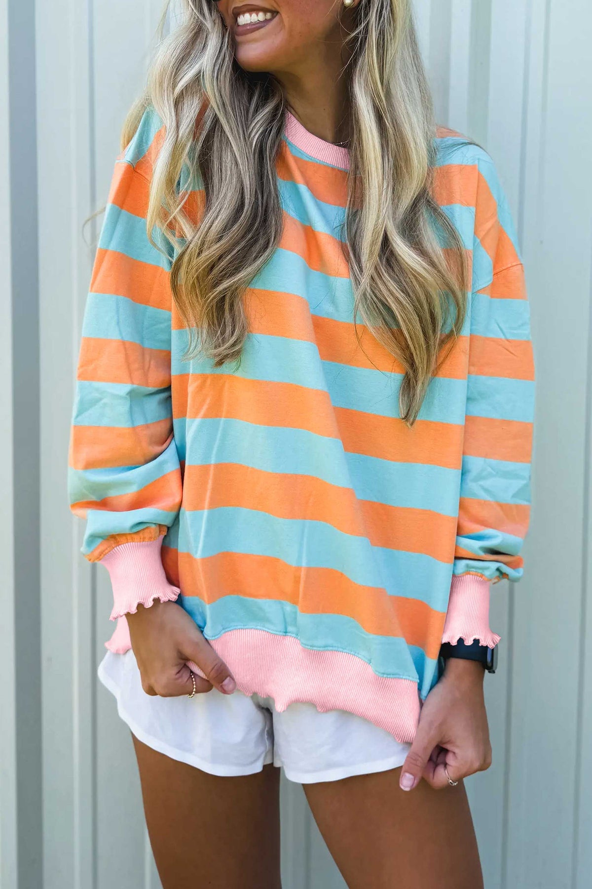 Orange Stripe Long Sleeve Top