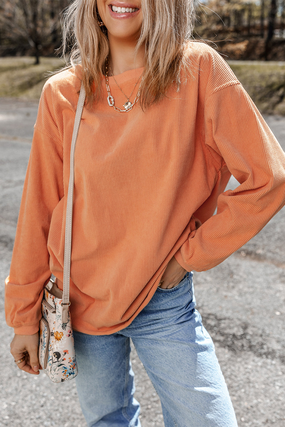 Smoke Gray Corduroy Oversized Sweatshirt