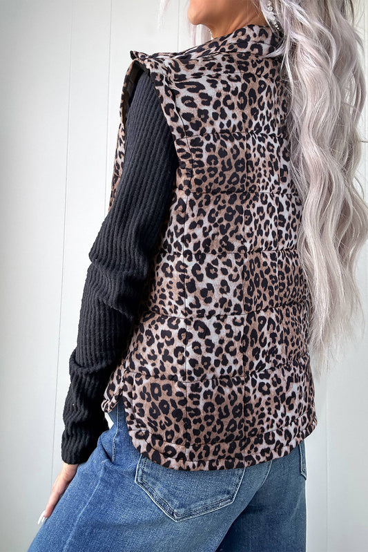 Leopard Quilted Puff Vest