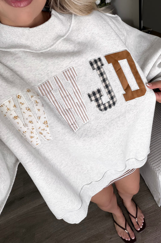 WWJD Embroidered Mock Neck Sweatshirt