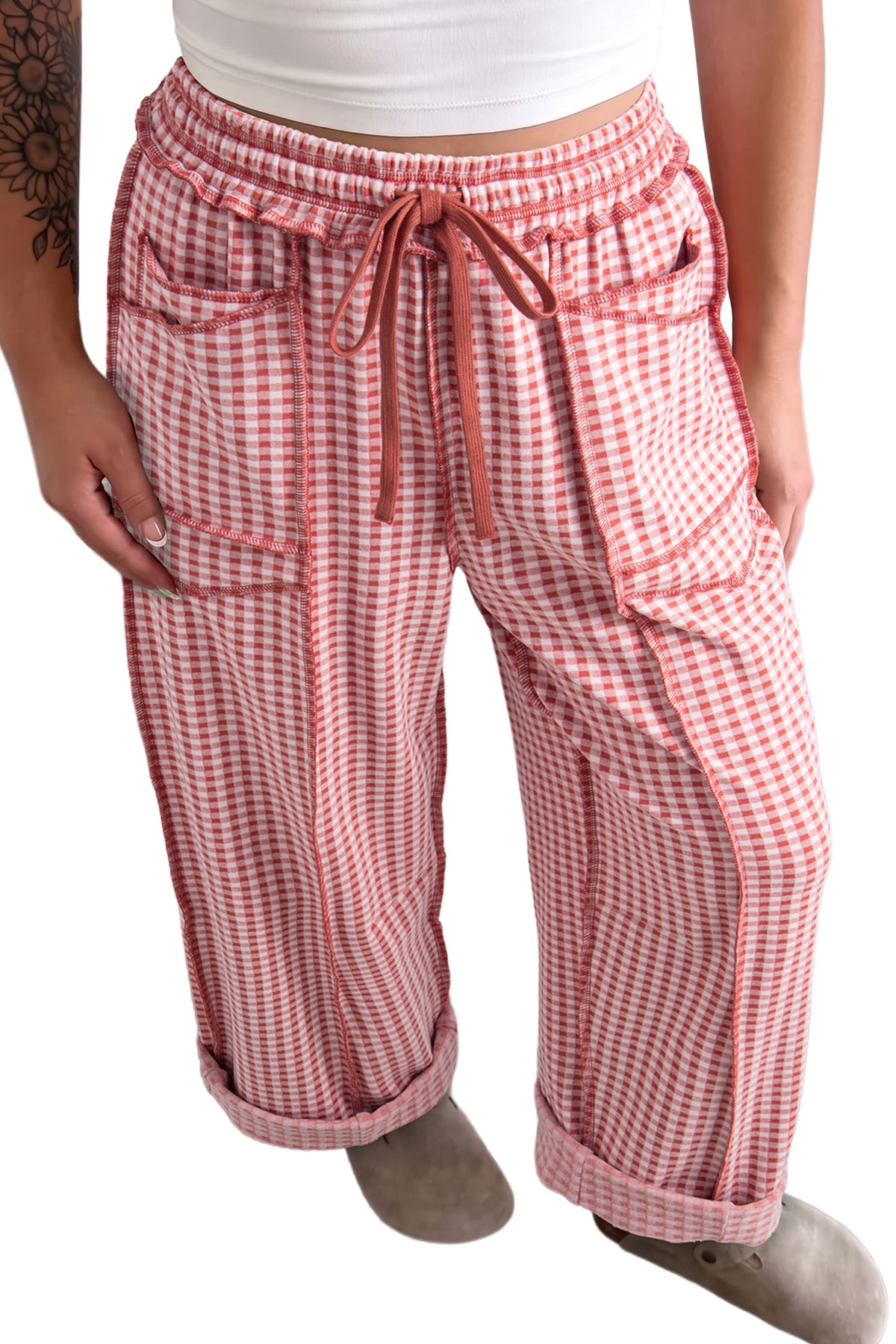 Plaid Drawstring Pants