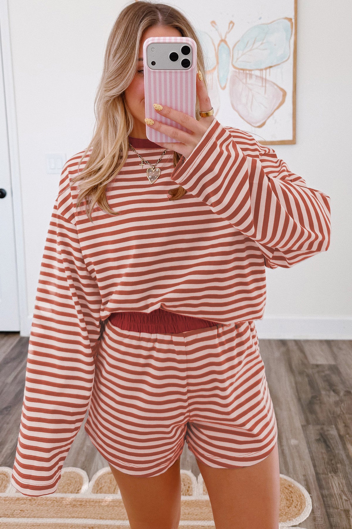 Stripe Relaxed Long Sleeve Top w/ Short Set