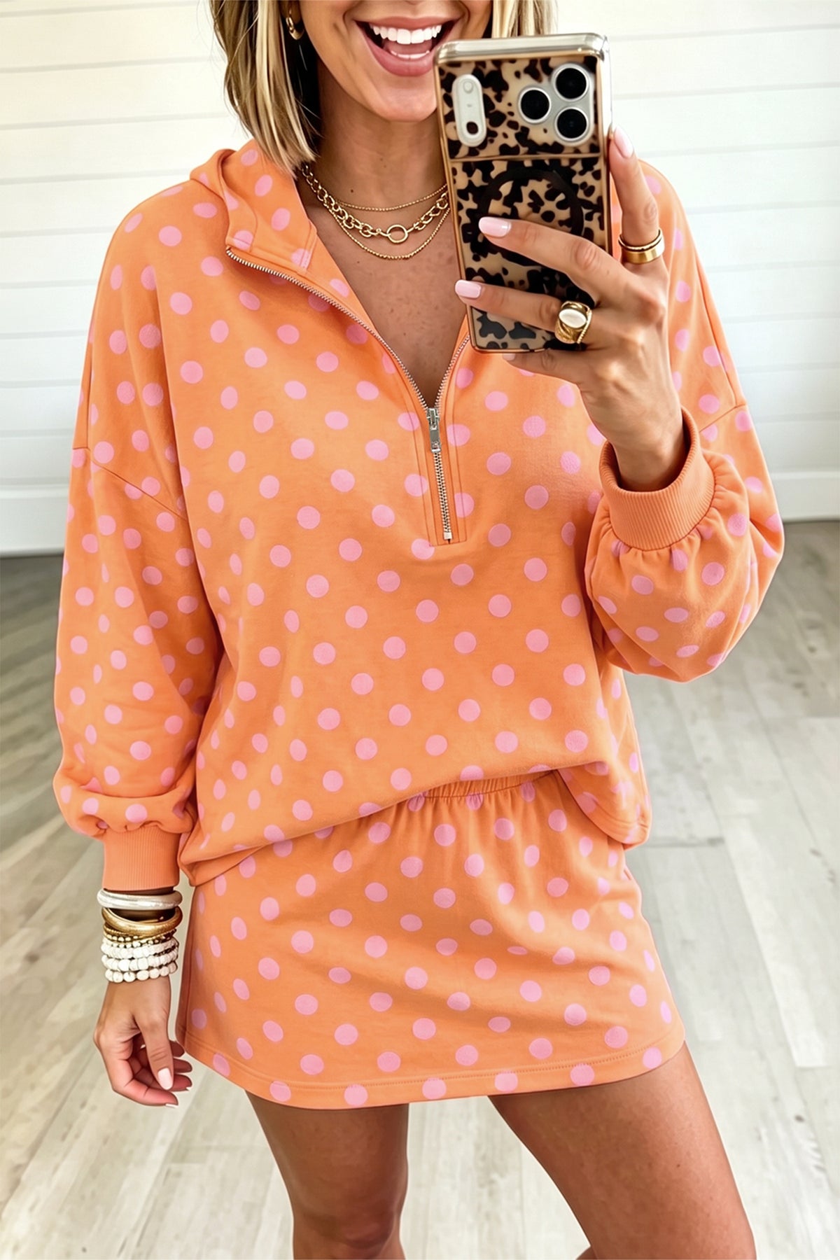 Polka Dot Long Sleeve Top w/Skort Set