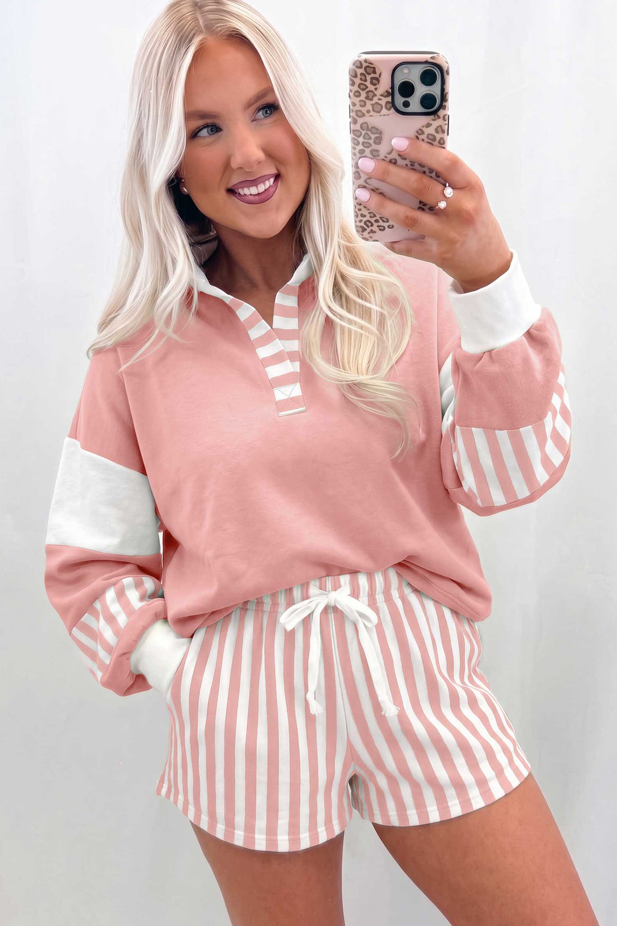 Pullover Top w/ Drawstring Shorts Set