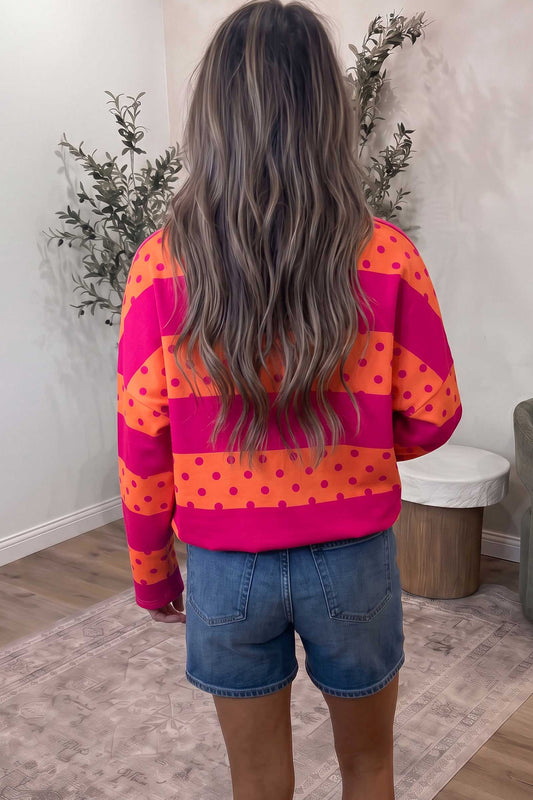 Polka Dot Quarter Zip Long Sleeve Top