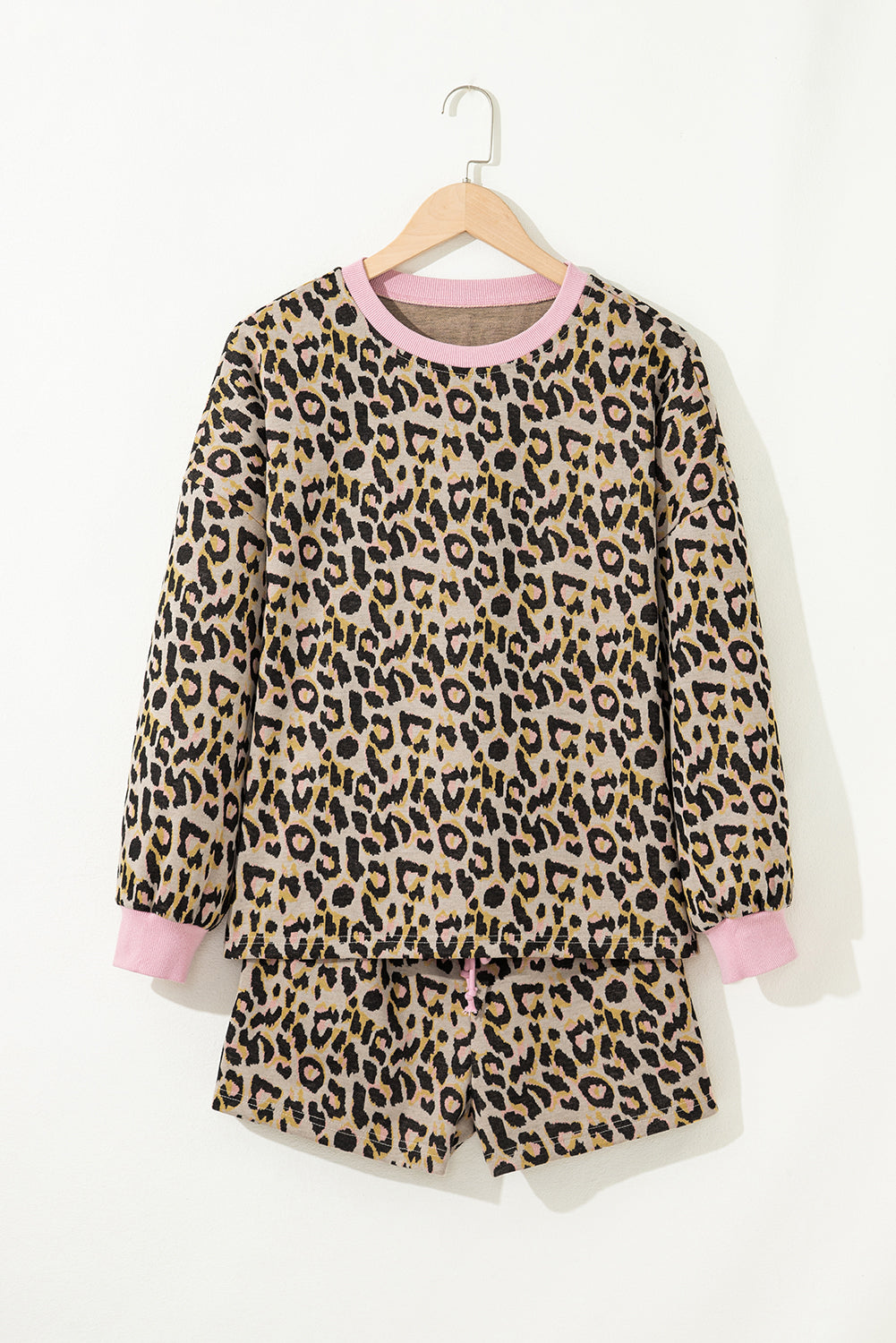 Pink Leopard Pullover Shorts Set