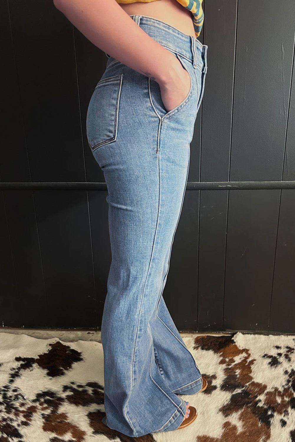 Button High Waist Bootcut Jeans