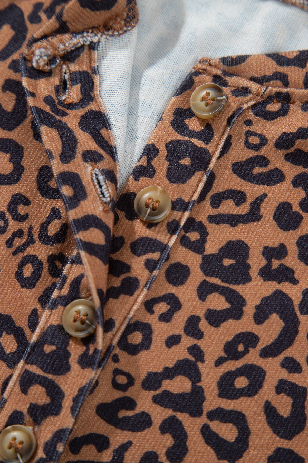 Leopard Print Henley Top w/Shorts Set