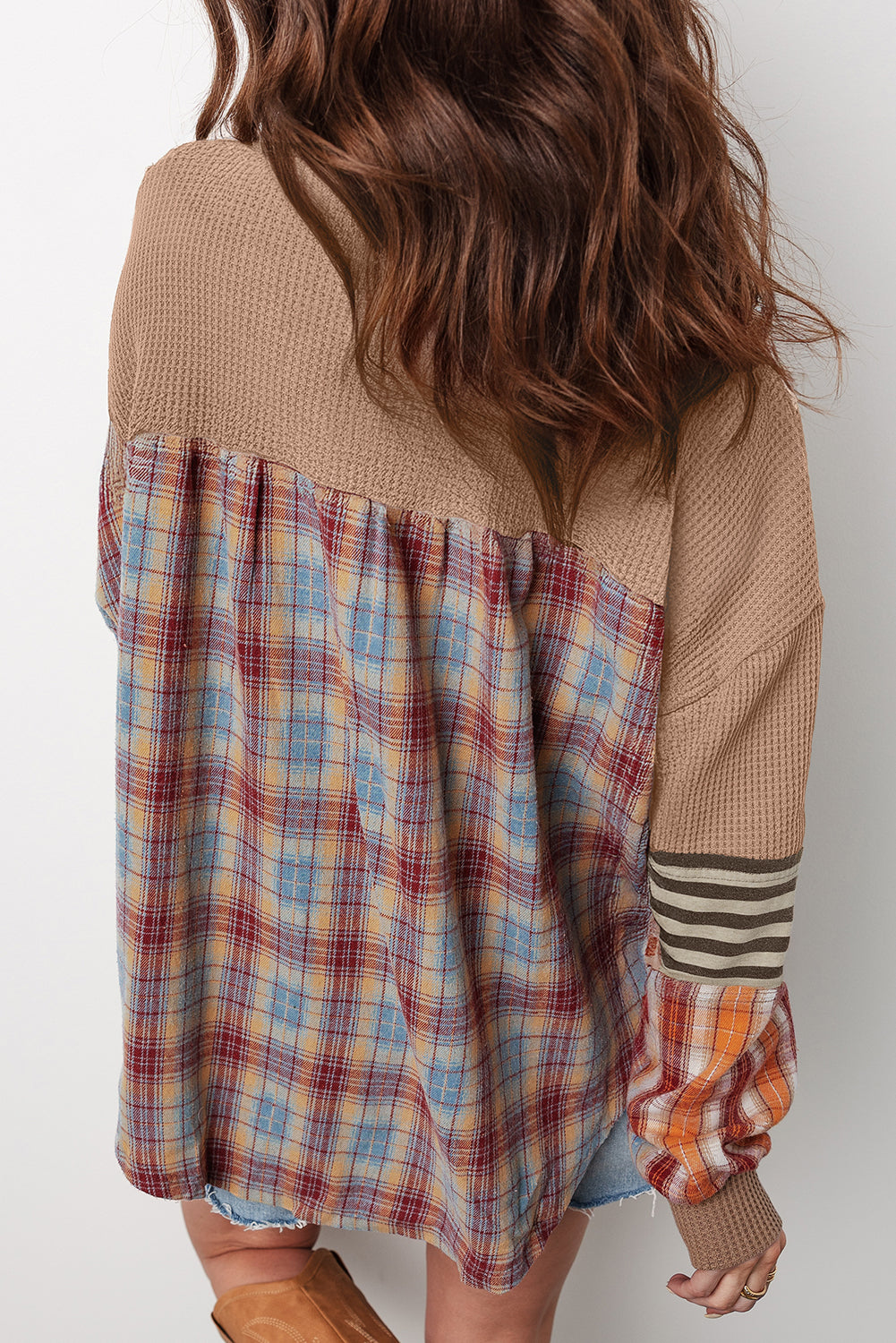 Waffle Plaid Henley Knit Top