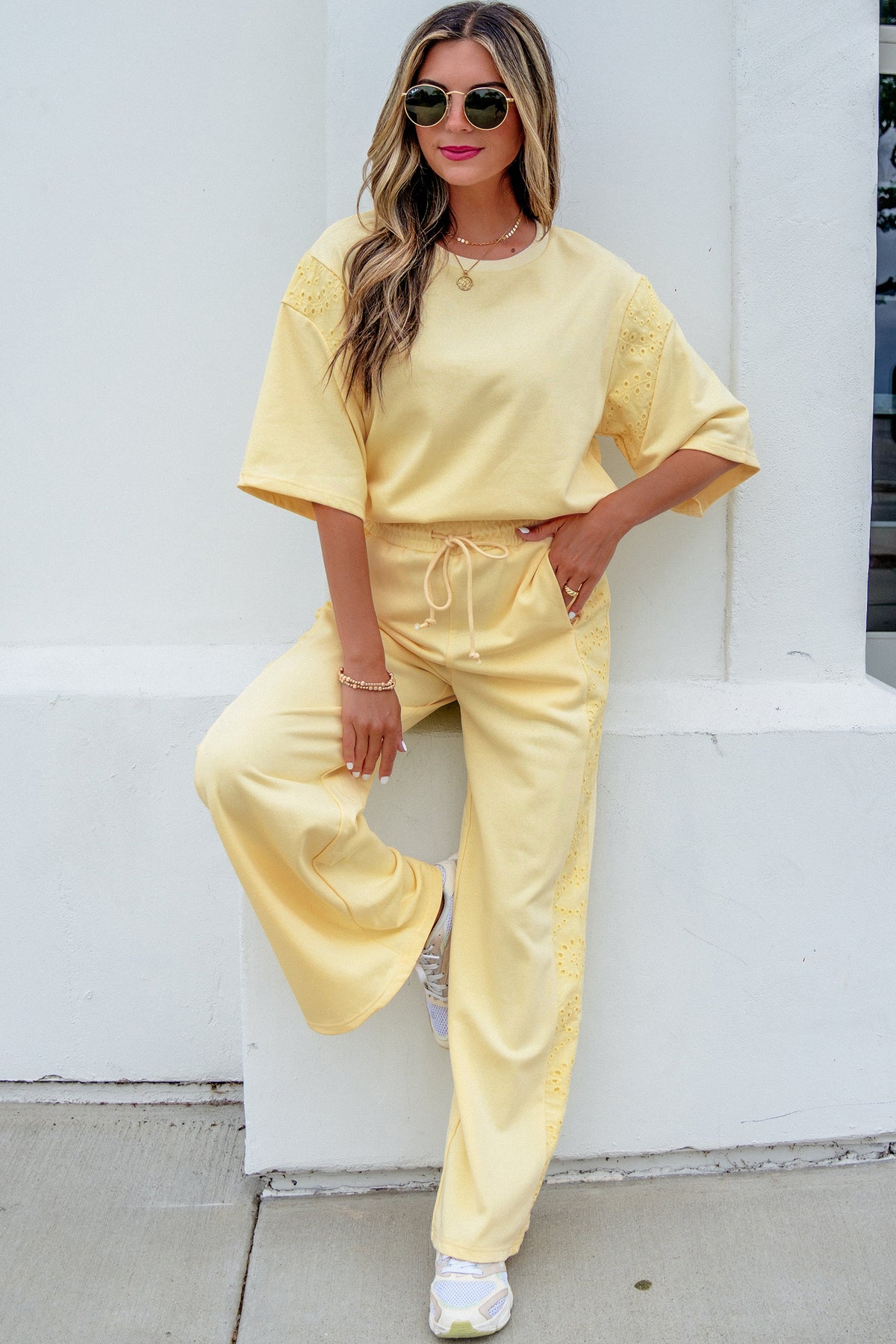 Half Sleeve Top Elastic Waist Pants Set