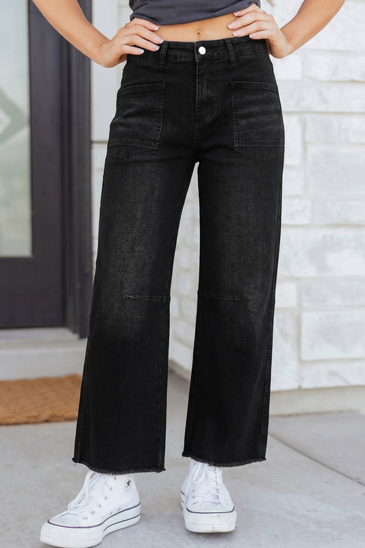 Frayed Cropped Barrel Jeans