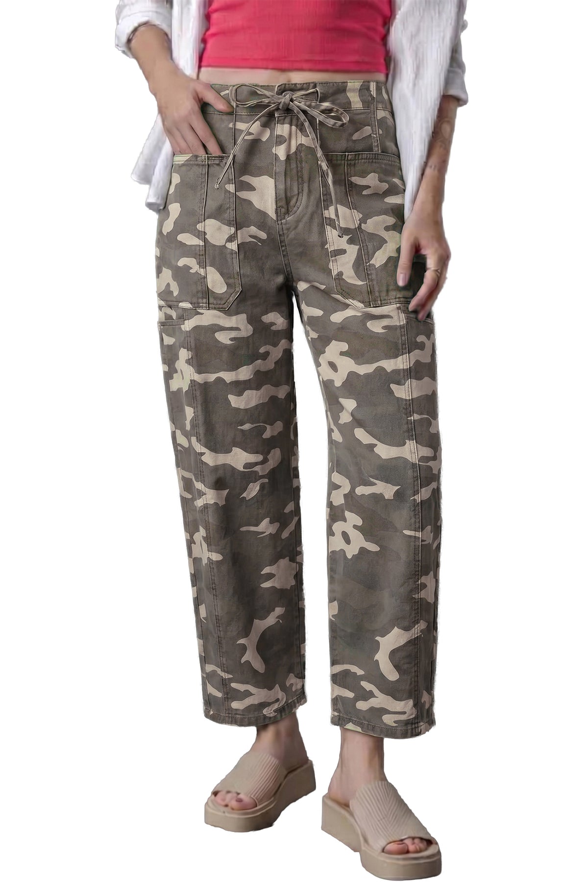 Leopard Pocketed Barrel Jeans