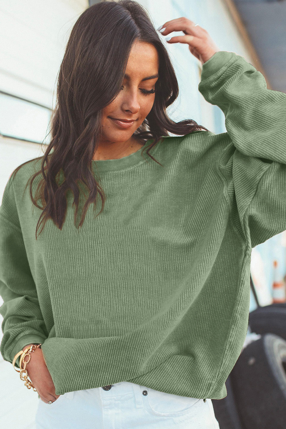 Smoke Gray Corduroy Oversized Sweatshirt