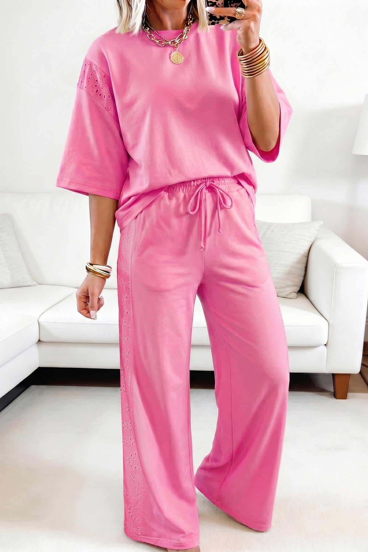 Half Sleeve Top Elastic Waist Pants Set