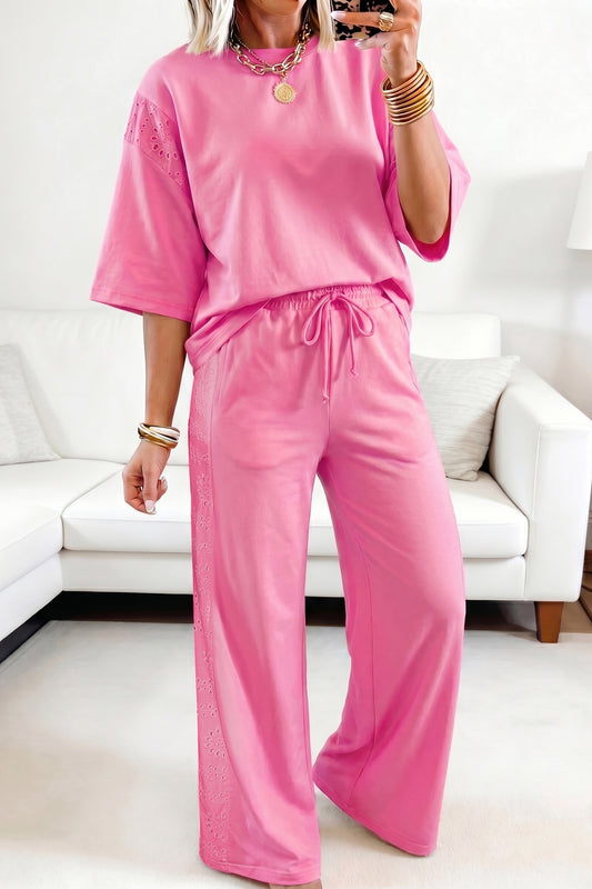 Half Sleeve Top Elastic Waist Pants Set