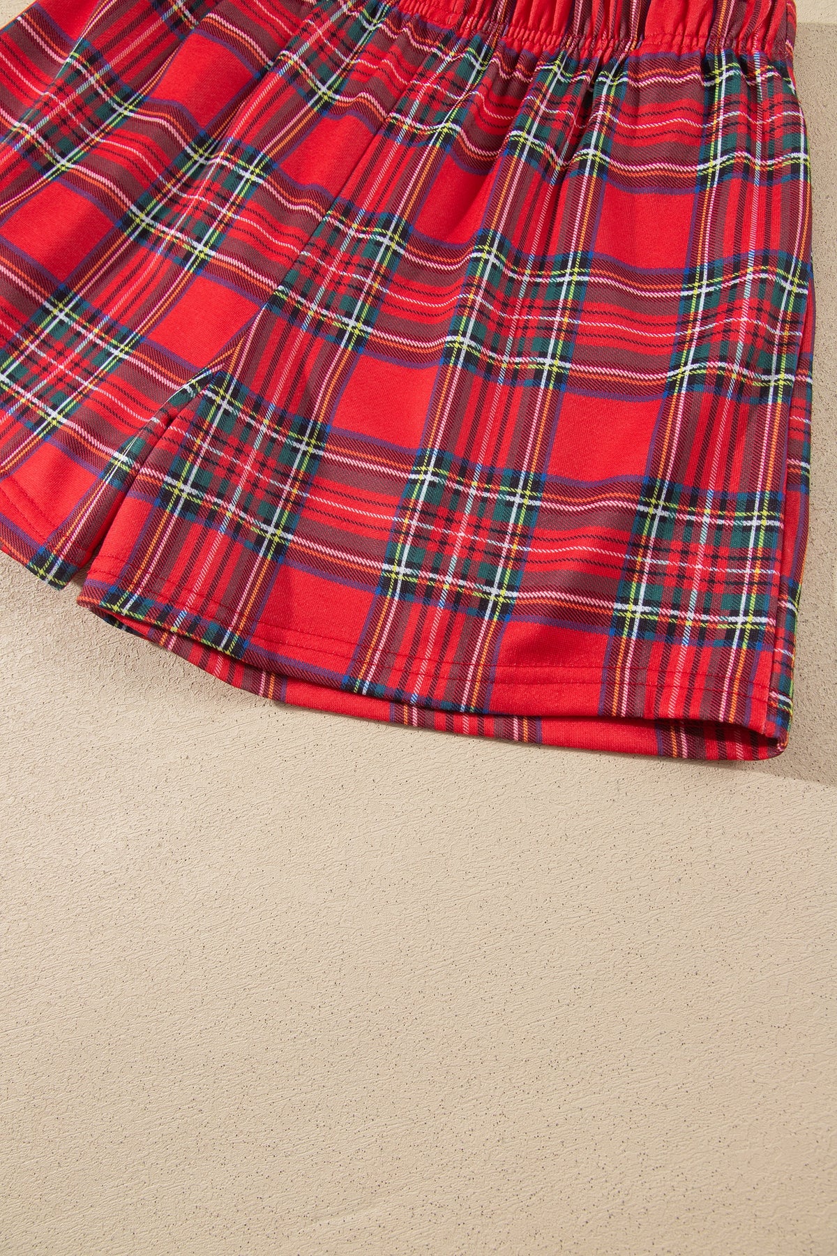 Plaid "MERRY" Long Sleeve Top and Shorts Set