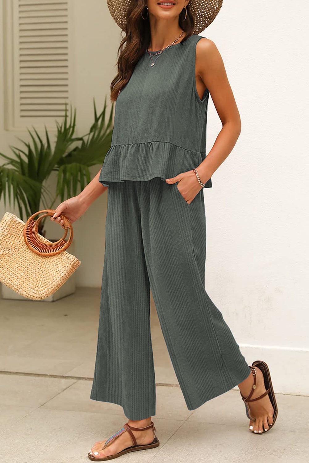 Ruffle Tank Top and Pants Set