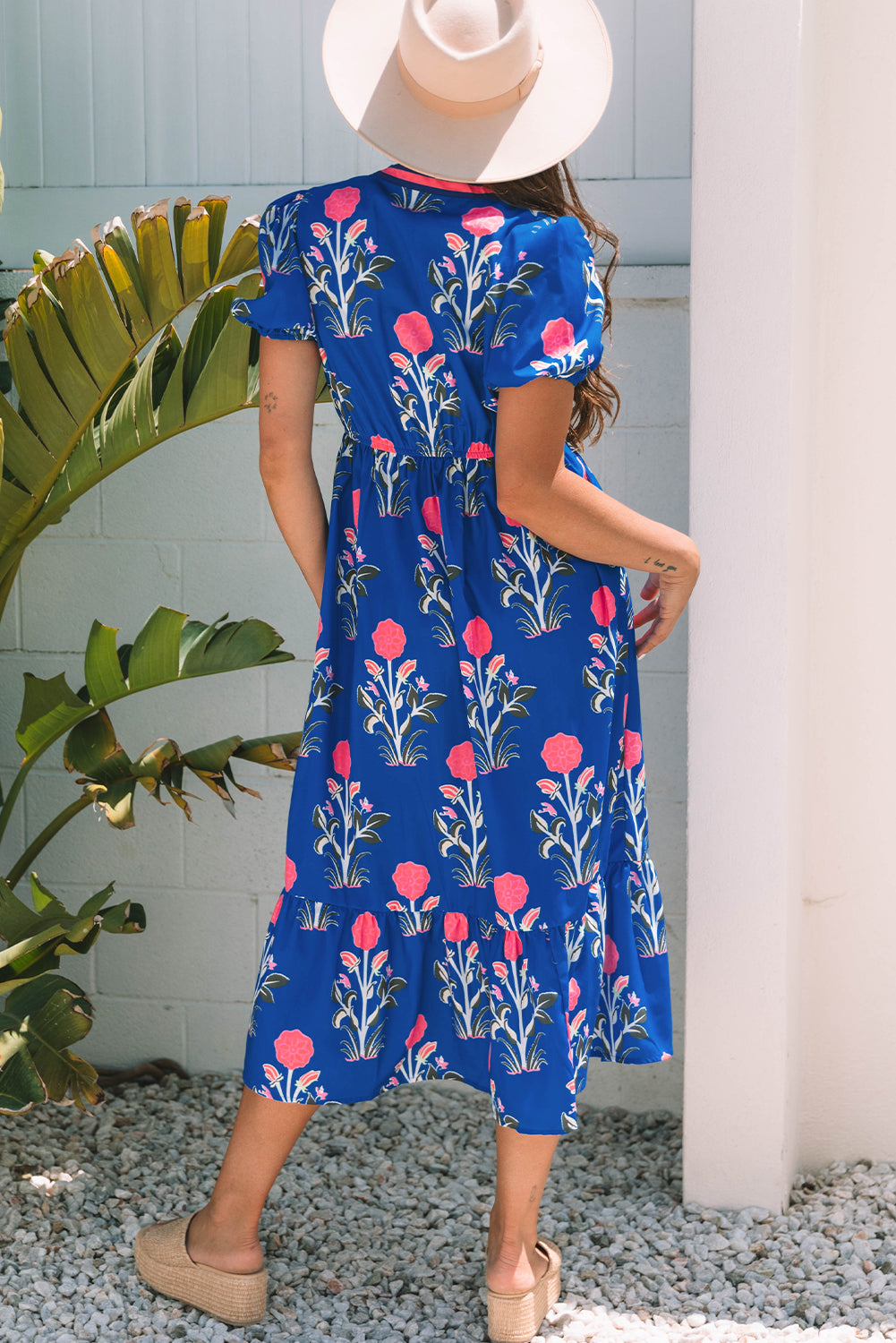 Floral Puff Short Sleeve Maxi Dress