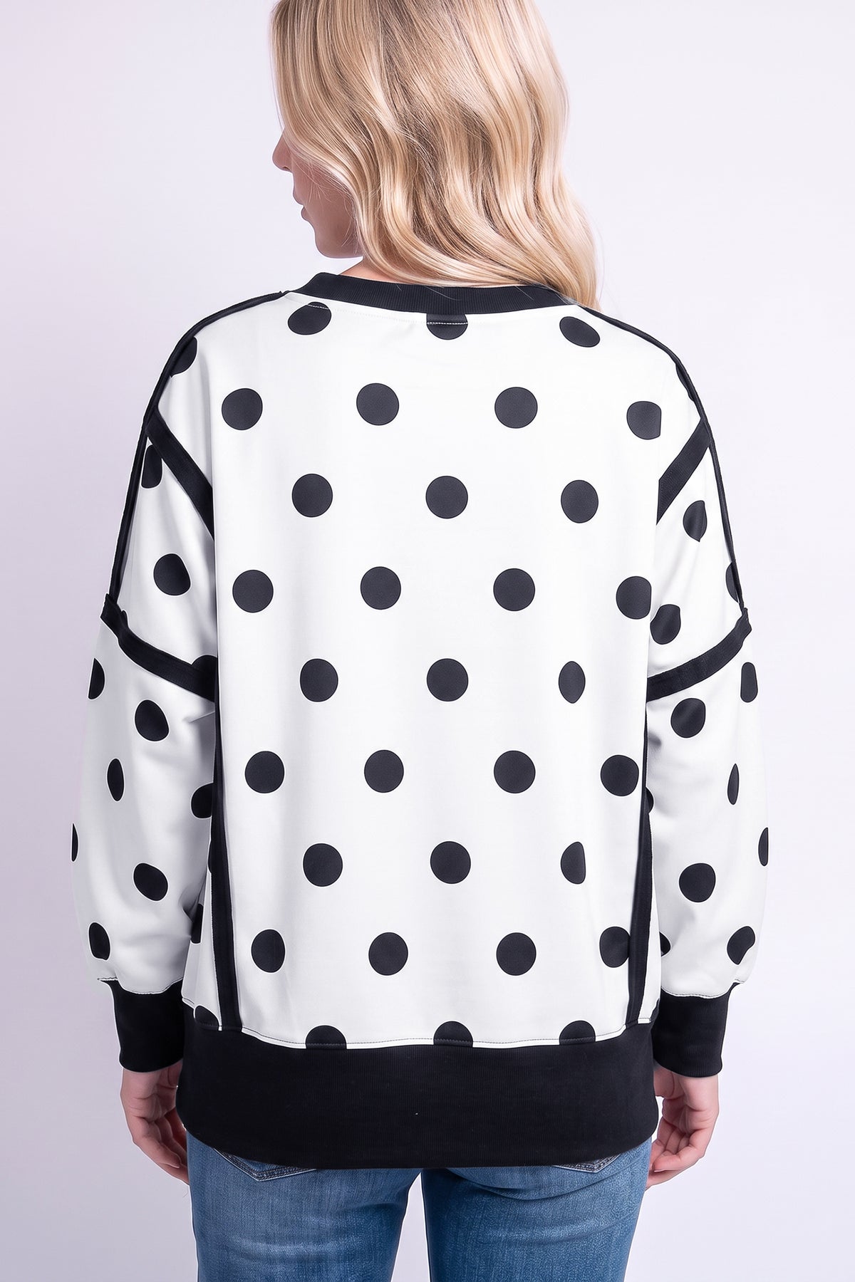 Polka Dot Round Neck Baggy Sweatshirt