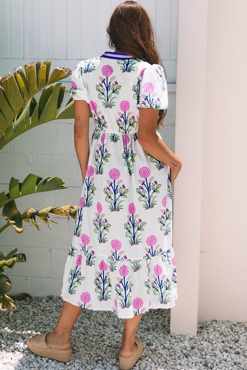 Floral Puff Short Sleeve Maxi Dress