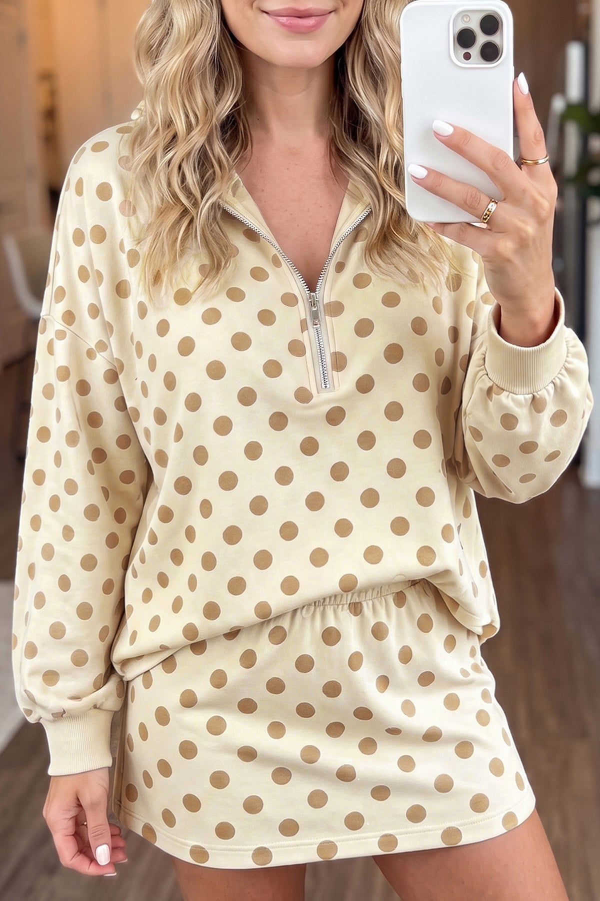 Polka Dot Long Sleeve Top w/Skort Set
