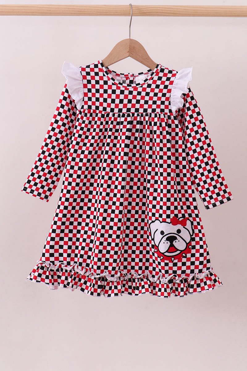 Checkered GA Bulldog Ruffle Dress