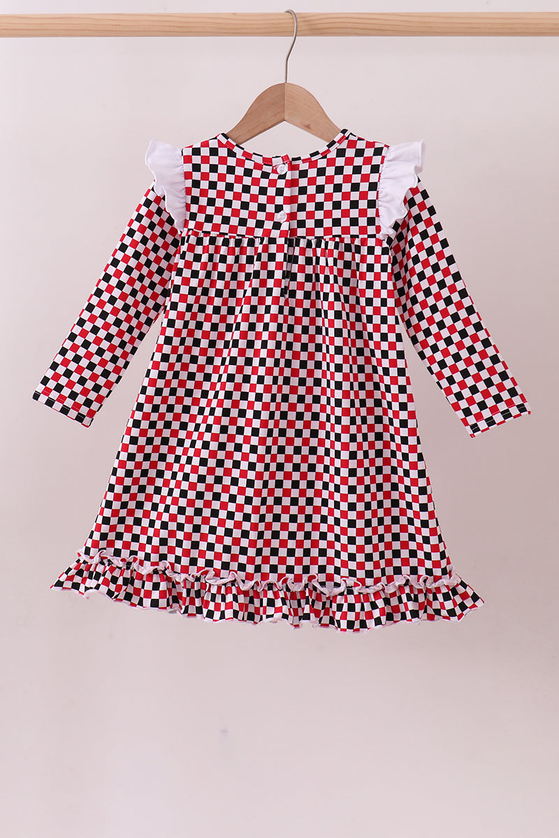 Checkered GA Bulldog Ruffle Dress