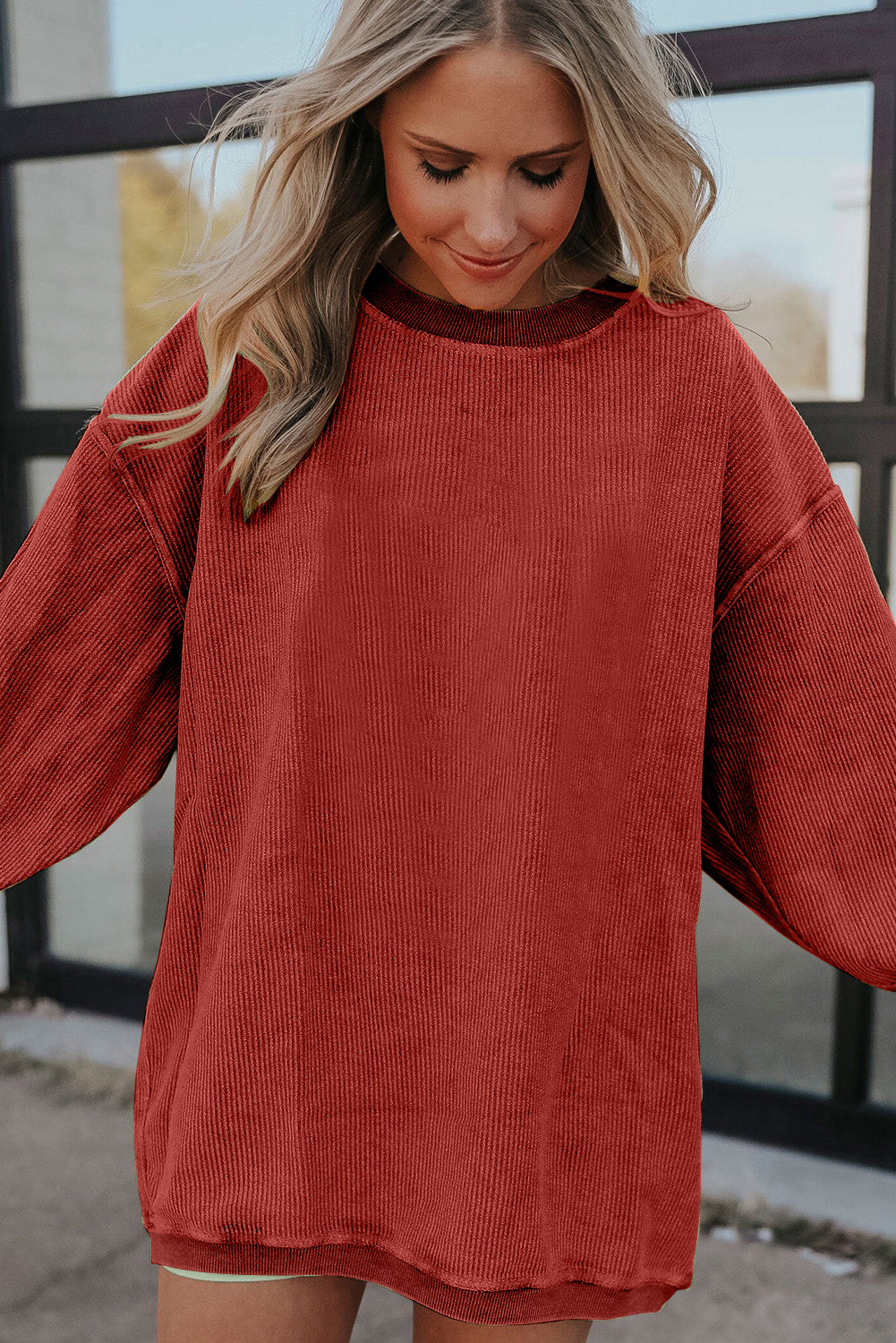 Smoke Gray Corduroy Oversized Sweatshirt