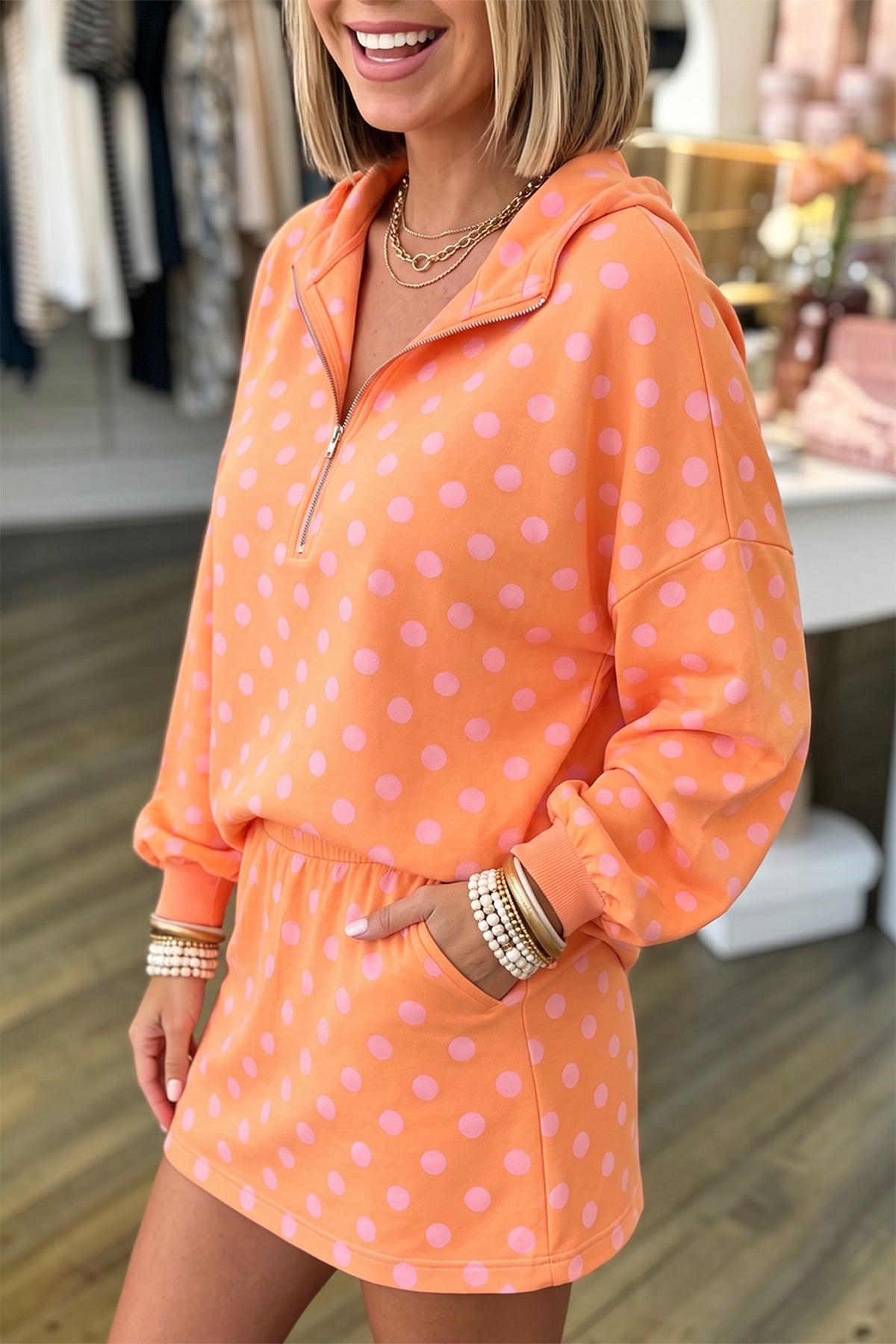Polka Dot Long Sleeve Top w/Skort Set