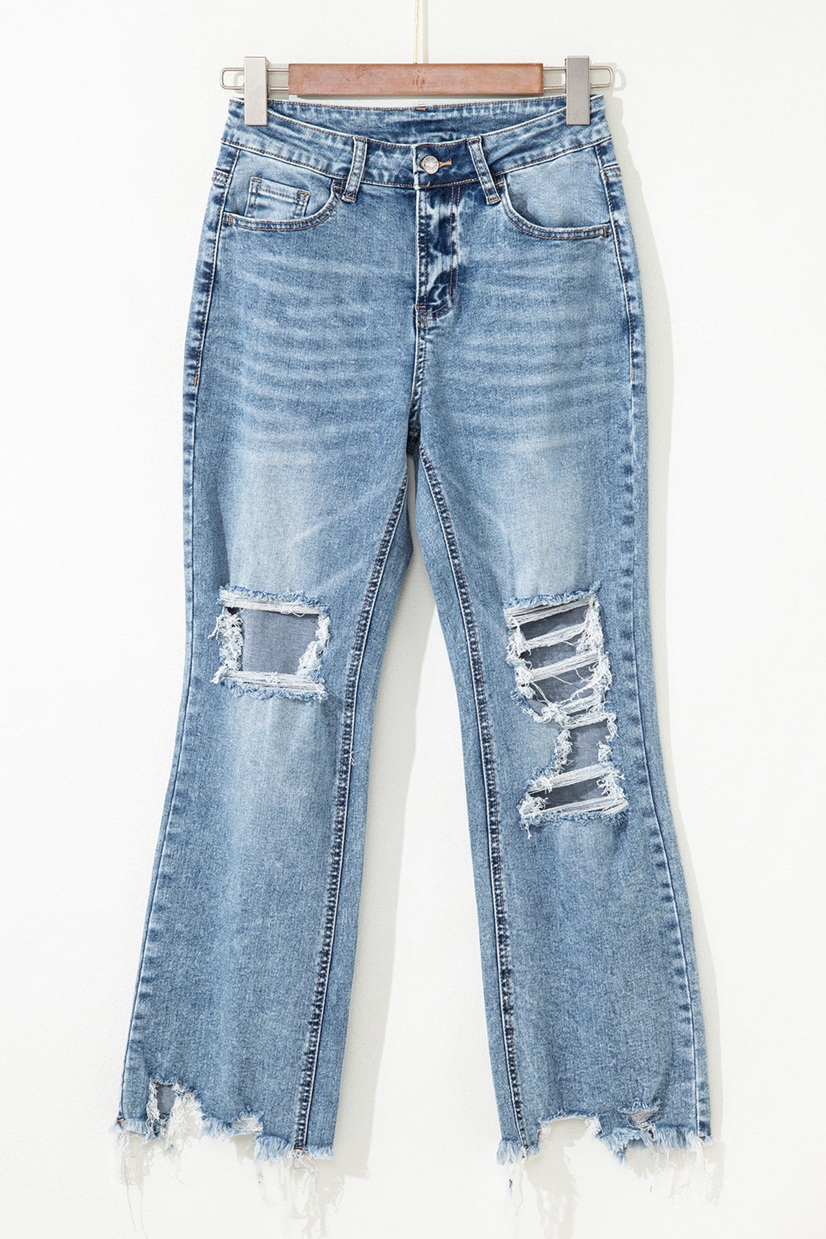 Myosotis Raw Hem Ripped Flare Jeans