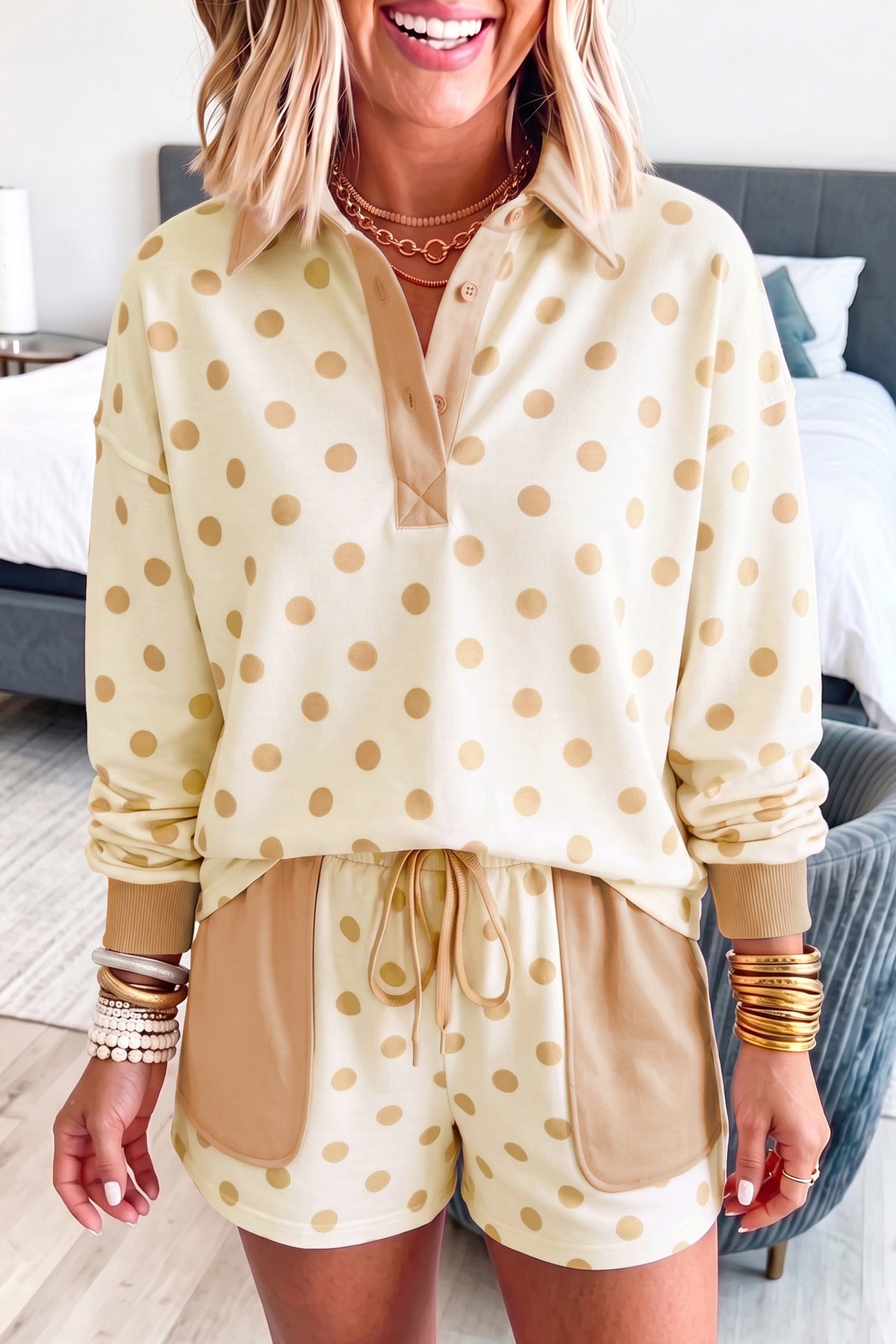Polka Dot Loose Pullover Shorts Set