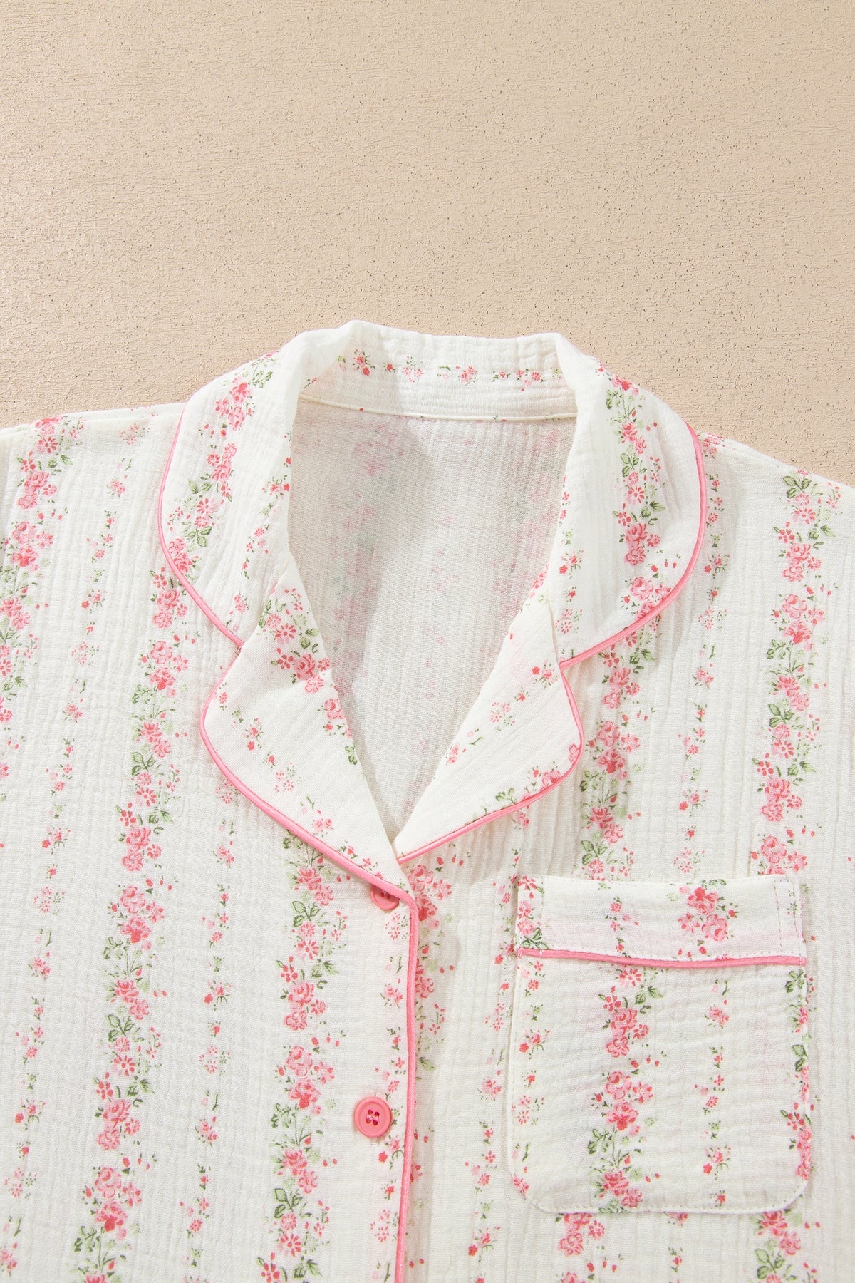 Floral Print Shirt Pajama Pant Set