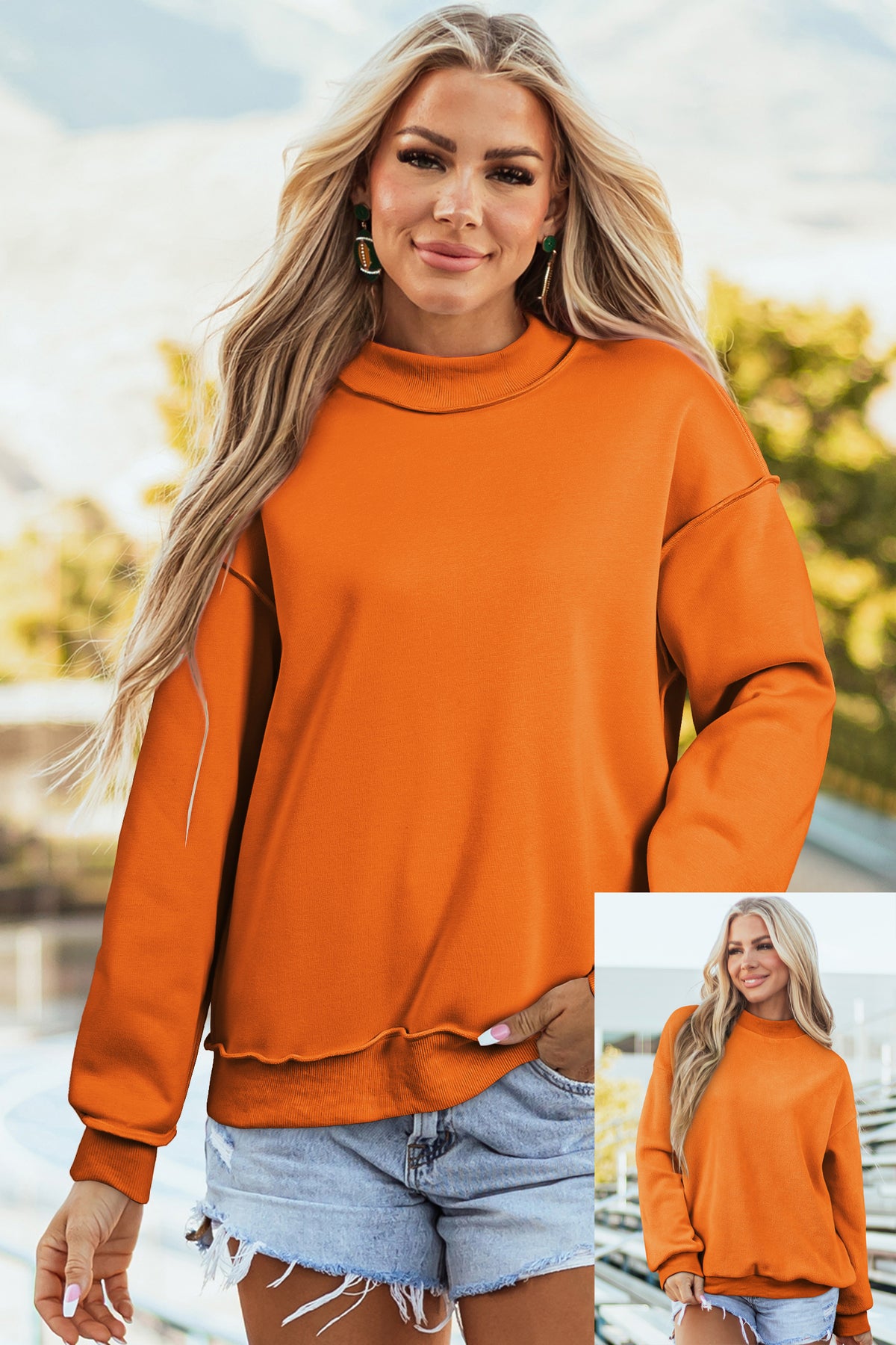 Oversize Reversible Mock Neck Sweatshirt