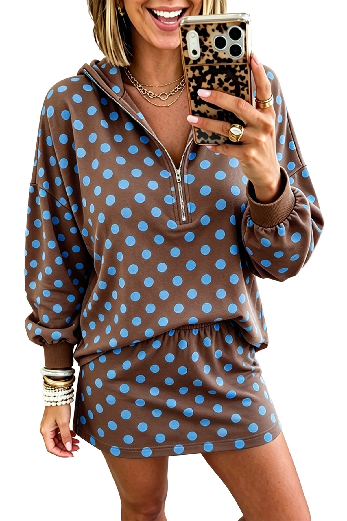 Polka Dot Long Sleeve Top w/Skort Set