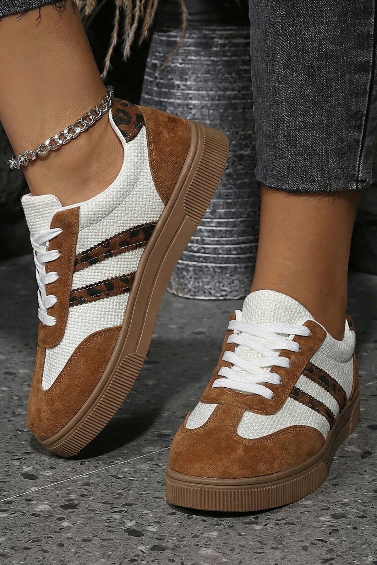Leopard Patchwork Flat Sneakers