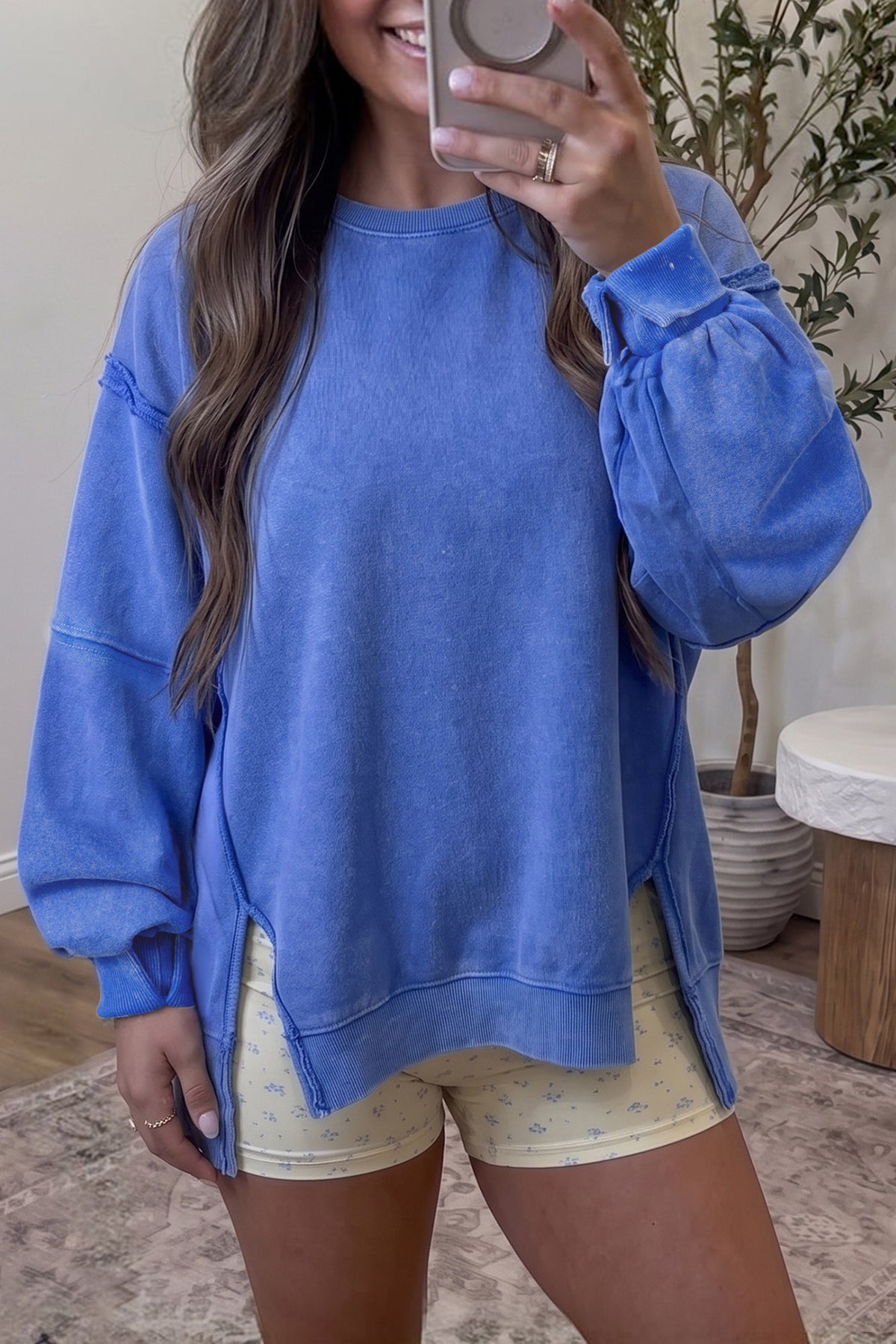 Split Hem Loose Tunic Sweatshirt