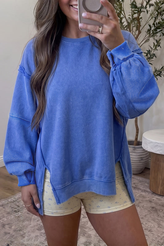 Split Hem Loose Tunic Sweatshirt